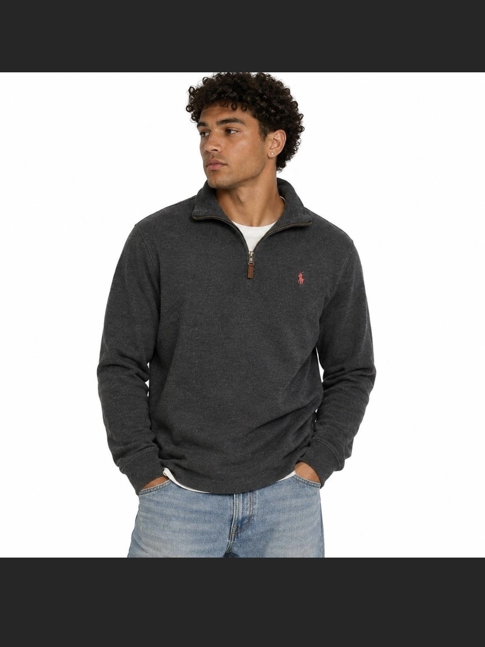 Polo by Ralph Lauren Charcoal Half-Zip Sweater with Red Pony